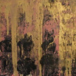 Title: Gold and Black Lotus / Zlate a Černé Lekníny/ Boxing painting Oil on Canvas / Dimension : 50x70 cm/ Year: 2016/17 / Status: Private collections / V soukromé sbírce